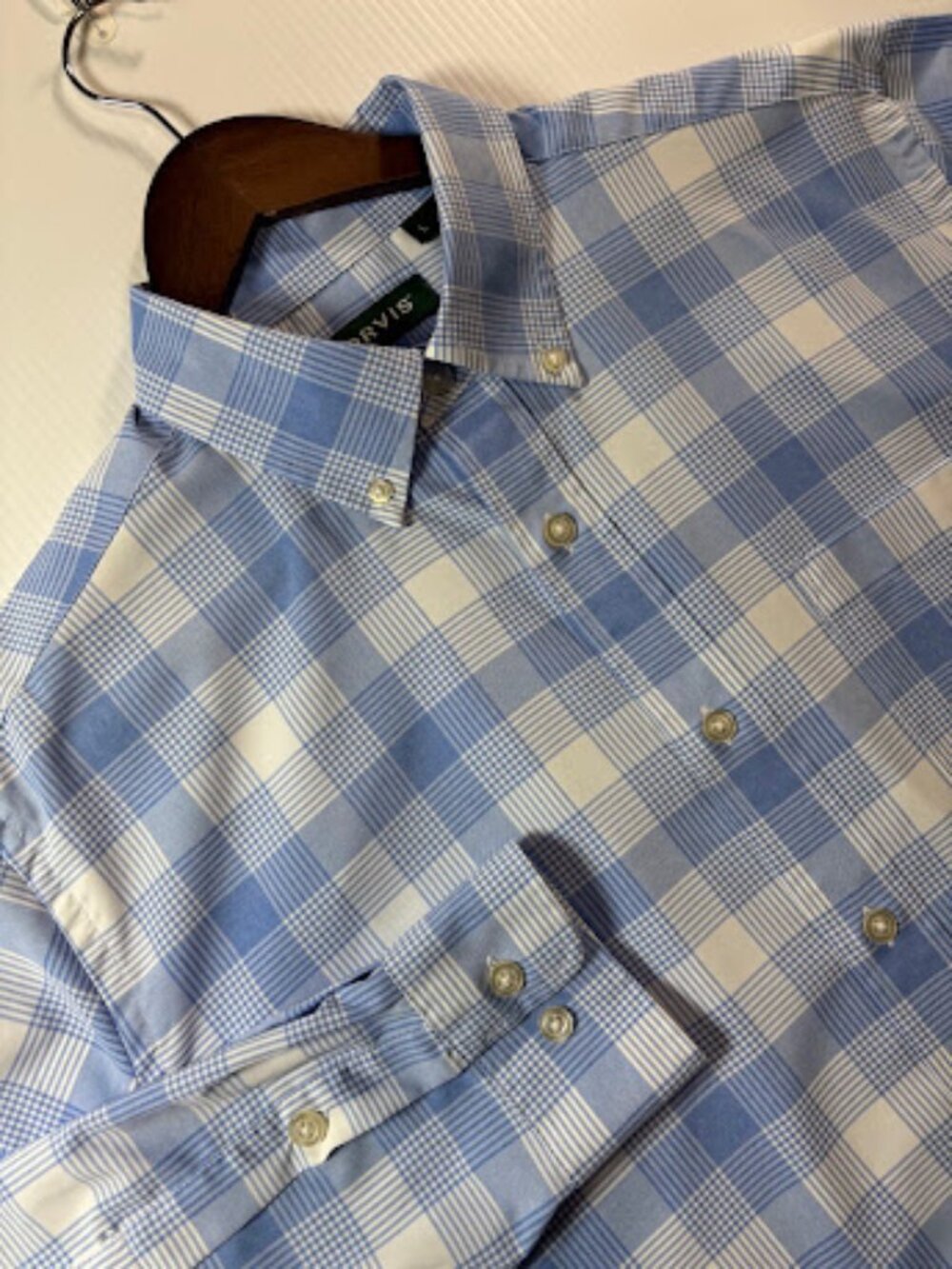 Orvis Men's Blue White Plaid Long Sleeve Button Down Shirt Size Large
